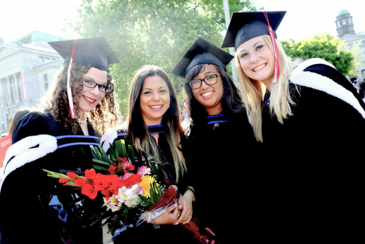 Nursing graduates Cassandra Di Tomasso, Vanessa Palma, Mariz-Christel Magalaman and Juliana Benc. (Photo: Owen Egan)