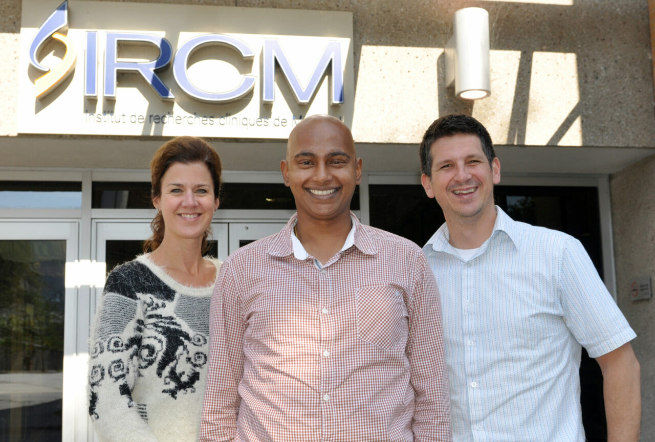 Left to right: Christine Jolicoeur, Vasanth Ramamurthy, Michel Cayouette (Photo courtesy of IRCM)