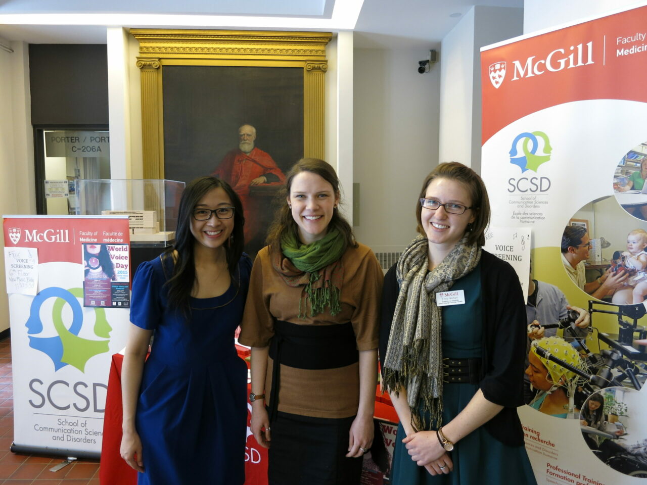 Students Larissa Der, Susan Janzen and Emily Welham increasing awareness of vocal care at the  Awareness Booth. ((Photo: Céliane Trudel))