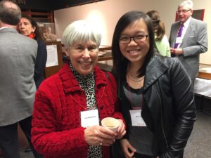 “They divided the class alphabetically for Anatomy. The ones who were in my husband’s middle of the alphabet, I got to know. I was there for all the parties and the dances.” – Ms. Judy Mendelsohn, BA’60, honorary member of the Medicine Class of 1961, with Manli Que, Development Officer, Faculty of Medicine.