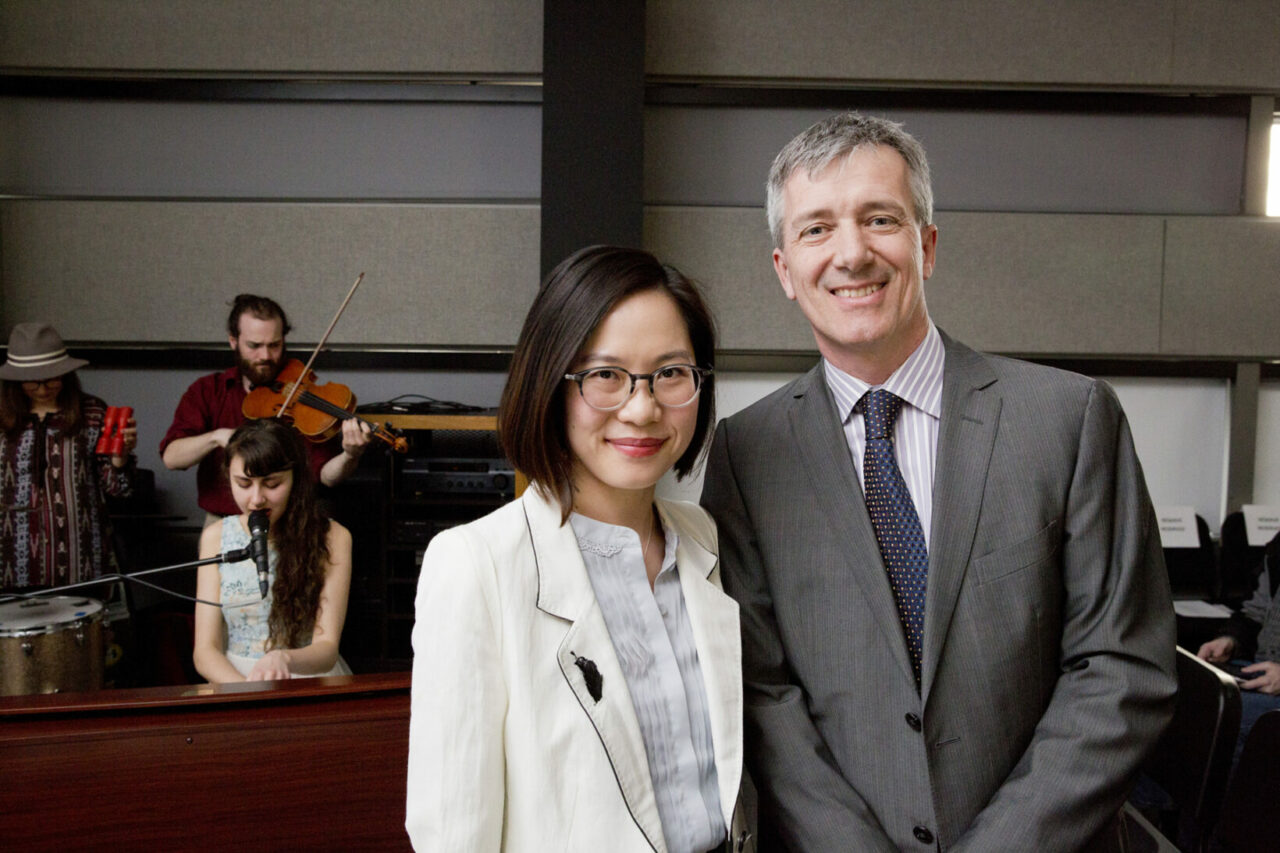 Profs. Nicole Li and Luc Mongeau lead a cross-disciplinary research team at McGill to develop novel technologies to restore injured voice. Background: McGill music band: SHYRE (Photo: Nicolas Morin)