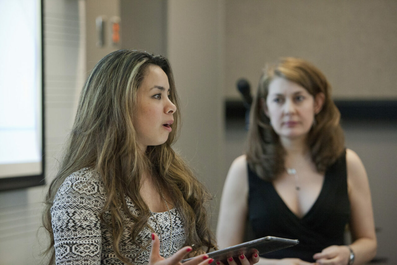 Music students, Neva Lyn-Kew and Tracy Smith-Bessette, presenting different singing styles from all over the world. Photo: Nicolas Morin