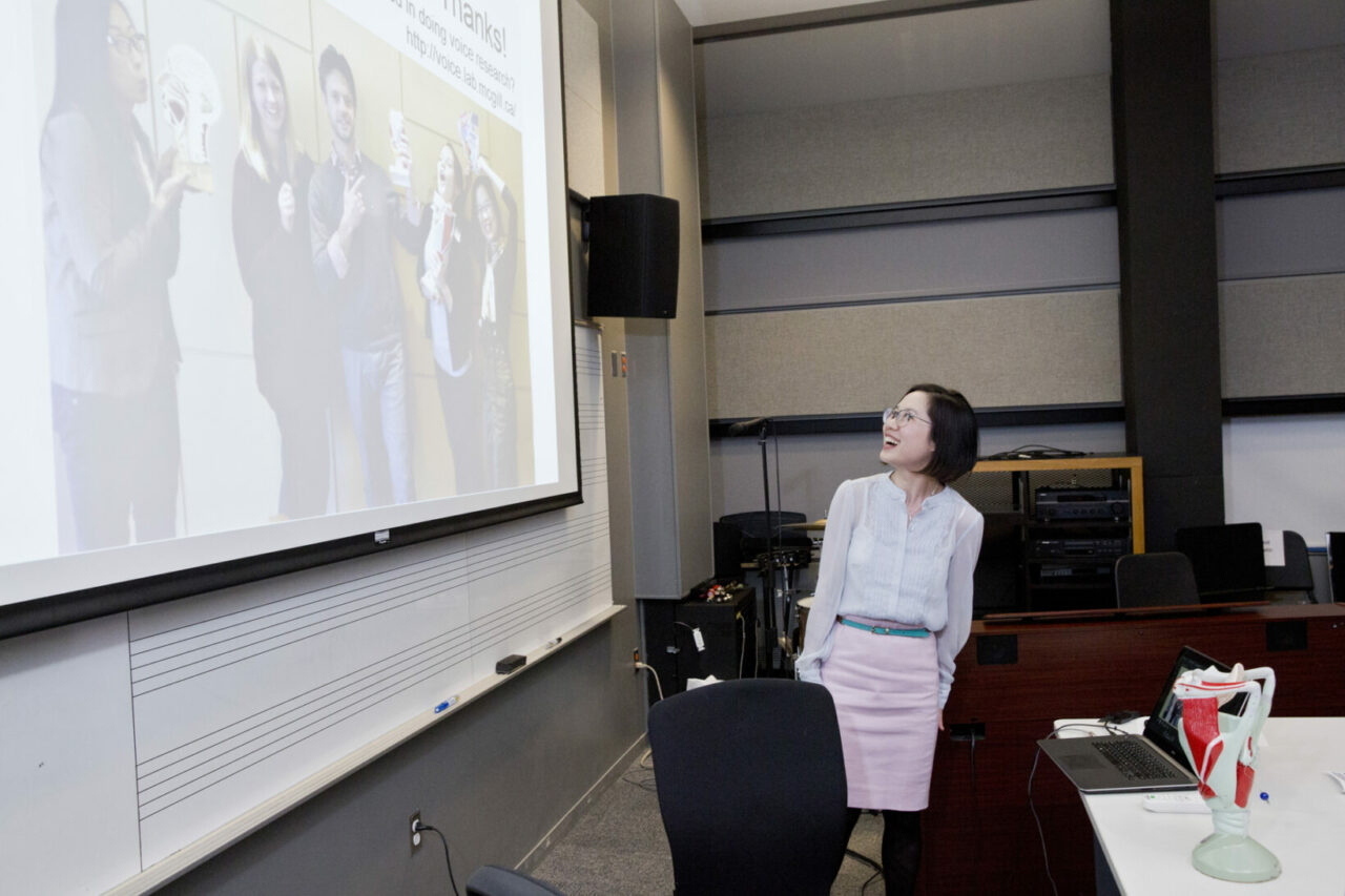 SCSD professor, Nicole Li, ended her research presentation with a goofy picture of her students. Photo: Nicolas Morin