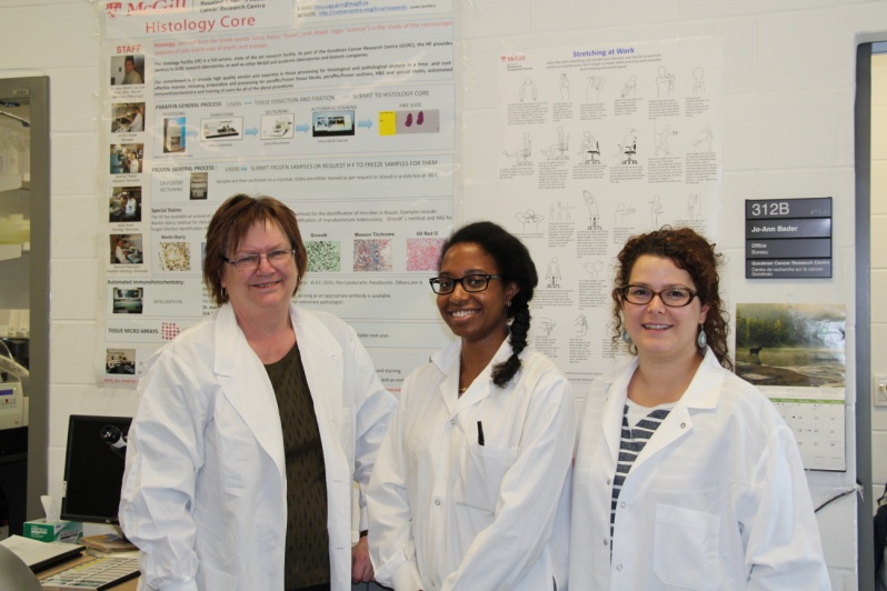 Jo-Ann Bader (Histology Coordinator), Caroline Therien (Research Technician), and Janel Daniel (Histology Technician) 