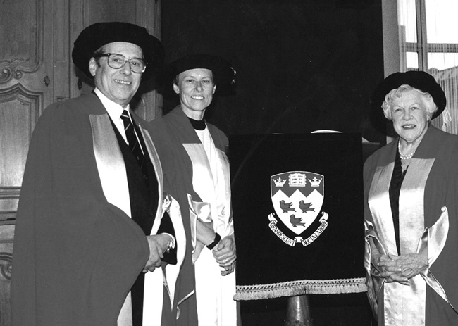 Victor Goldbloom receiving an honorary degree from McGill in 1992, with Canadian astronaut Roberta Bondar, and Barbara Whitley, a long-time stalwart of Montreal’s English language cultural scene.