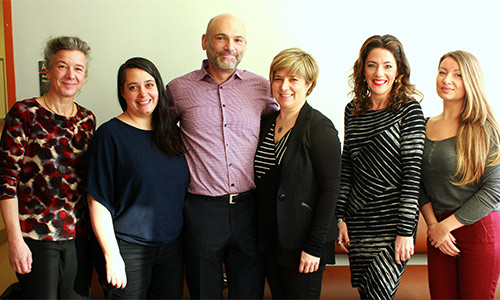 From left to right: Evelyn Andelfinger, Laura Copeland, Dr. Richard Montoro, Dr. Karine Igartua, Vicky Rochon, and Marsha Kagan. (Photo: Patricia Vazquez, MUHC)
