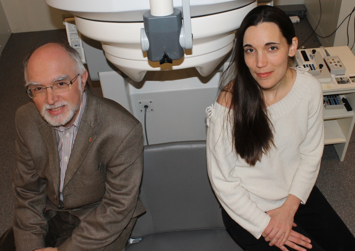 Robert Zatorre, Professor of Neurology and Neurosurgery at McGill University, and PhD candidate Emily Coffey at the MEG lab of the Montreal Neurological Institute and Hospital.