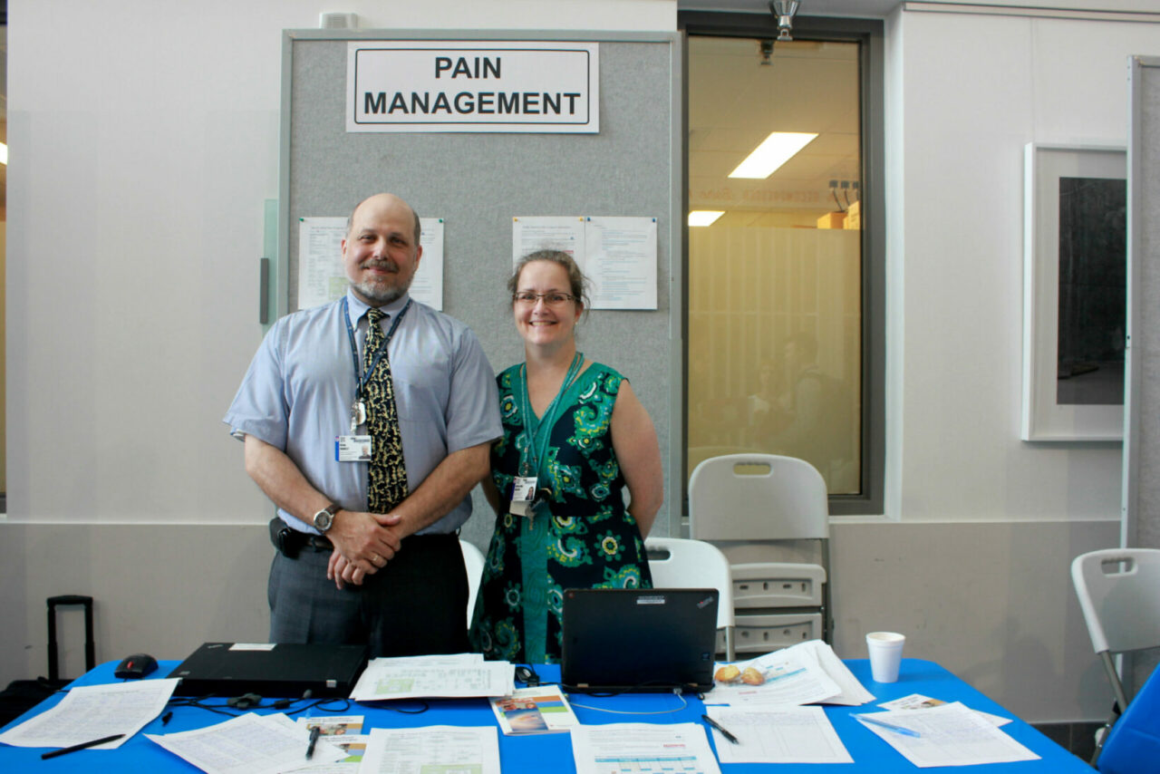 Brian Bradley, Administrative manager, Alan Edwards Centre for Research on Pain; Krista Brecht, Clinical nurse, Alan Edwards Centre for Research on Pain.  Krista Brecht, Pain Management booth: 